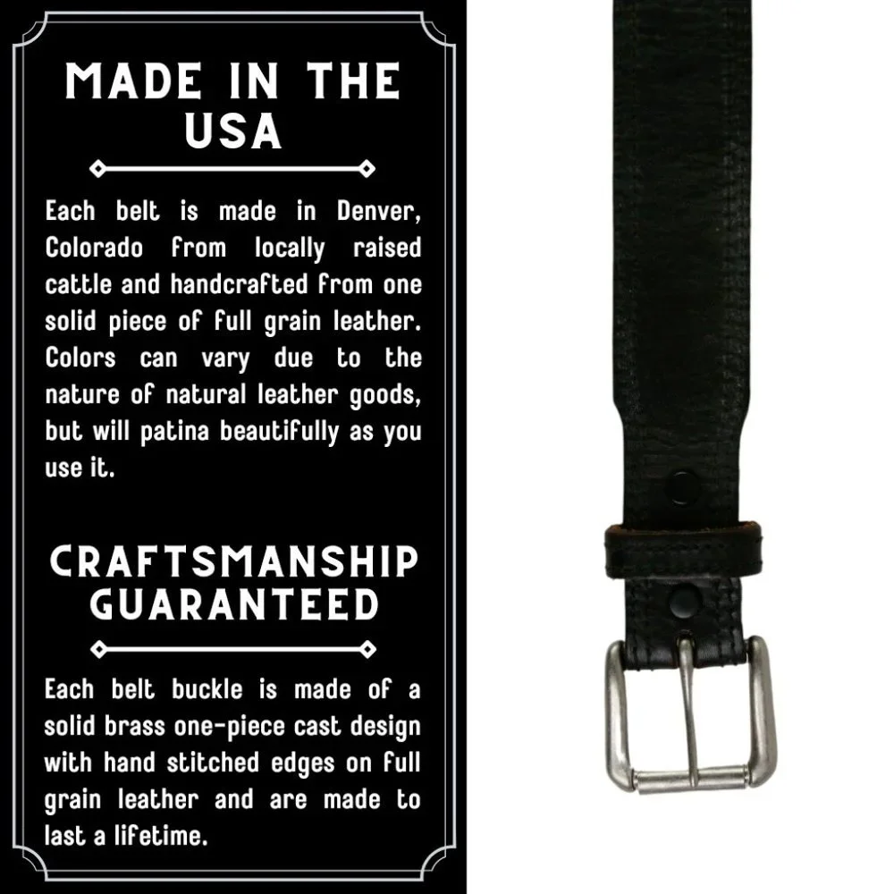 R.G. BULLCO U.S.A. Leather Belt Black Removable Brass Buckle Men's Unisex Sz 50 - Picture 11 of 12